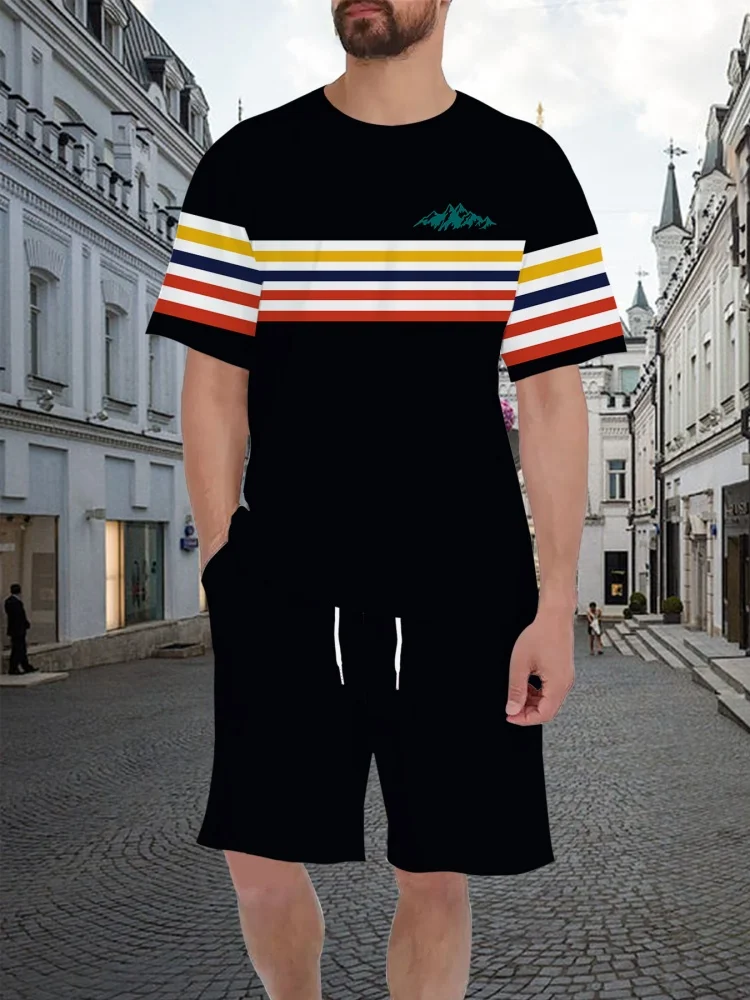 Stripe 3D Print T-Shirt Men's  - Outdoor Sports Activities ulasan dan harga